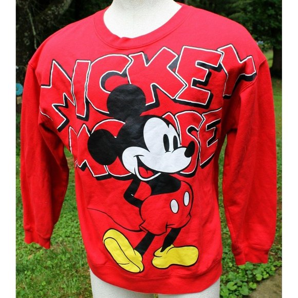 Disney Red Mickey Mouse Thin Sweatshirt Mens Sz XL Pullover Crew Neck Cartoon - Picture 1 of 11